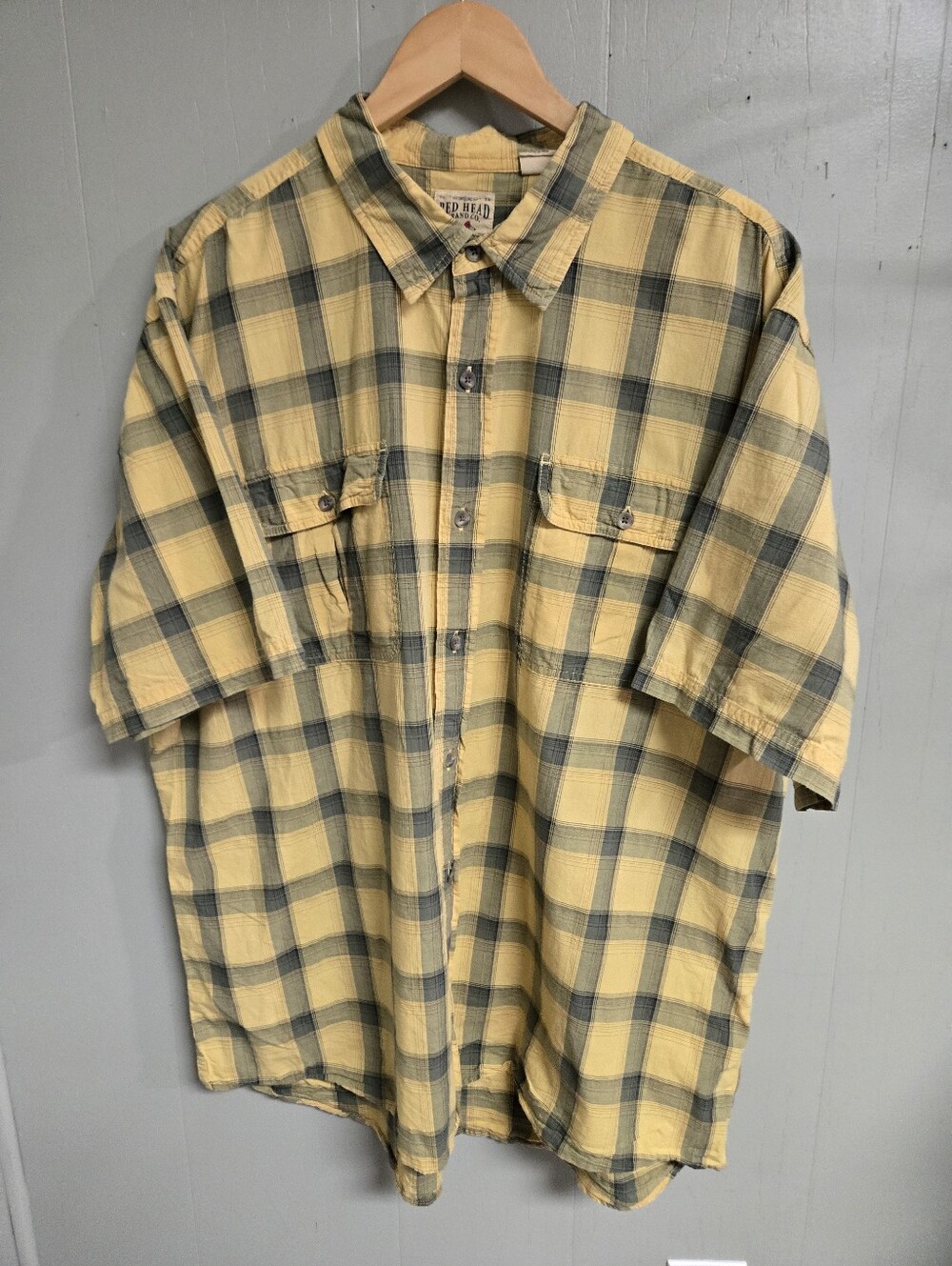 Red Head Brand Co. Shirt Mens 2XL Yellow Plaid Cotton Button-Up Short Sleeve